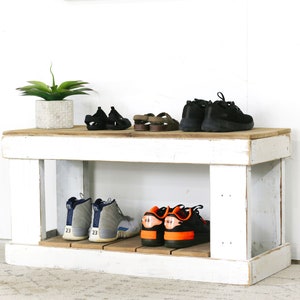 Farmhouse White Combo Shoe Bench for Entryway, Hallway, Mudroom, Bedroom