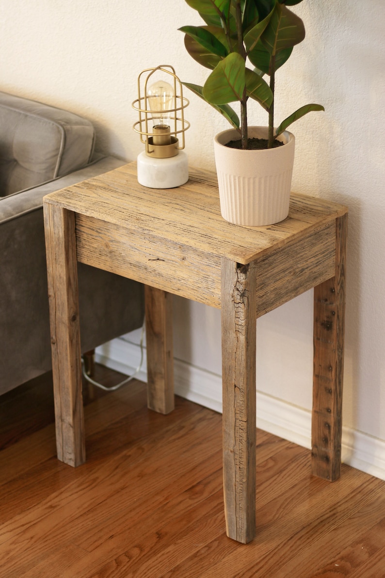 Natural Reclaimed Wood Open Leg Side Table 画像 2