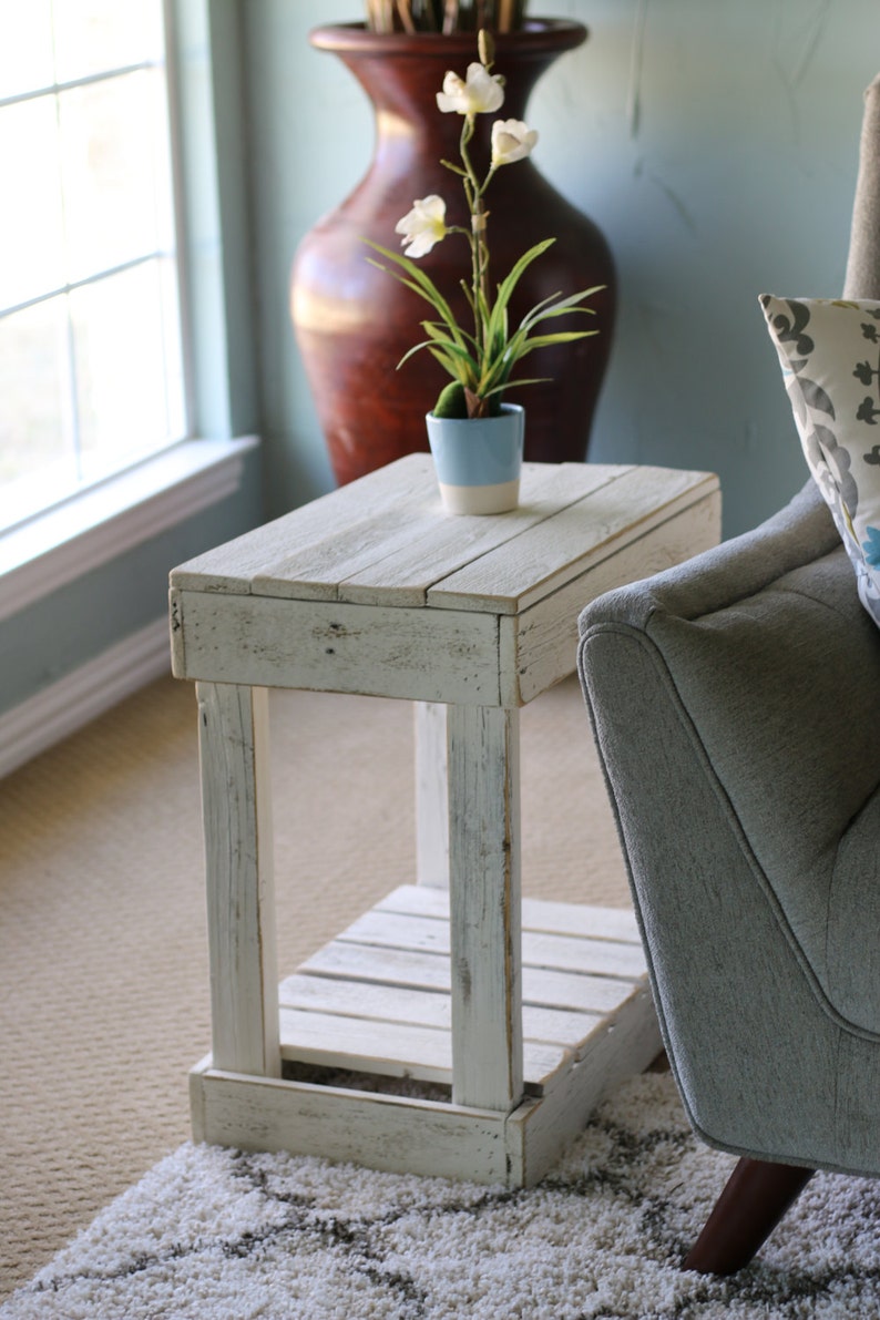 Slatted End Table White