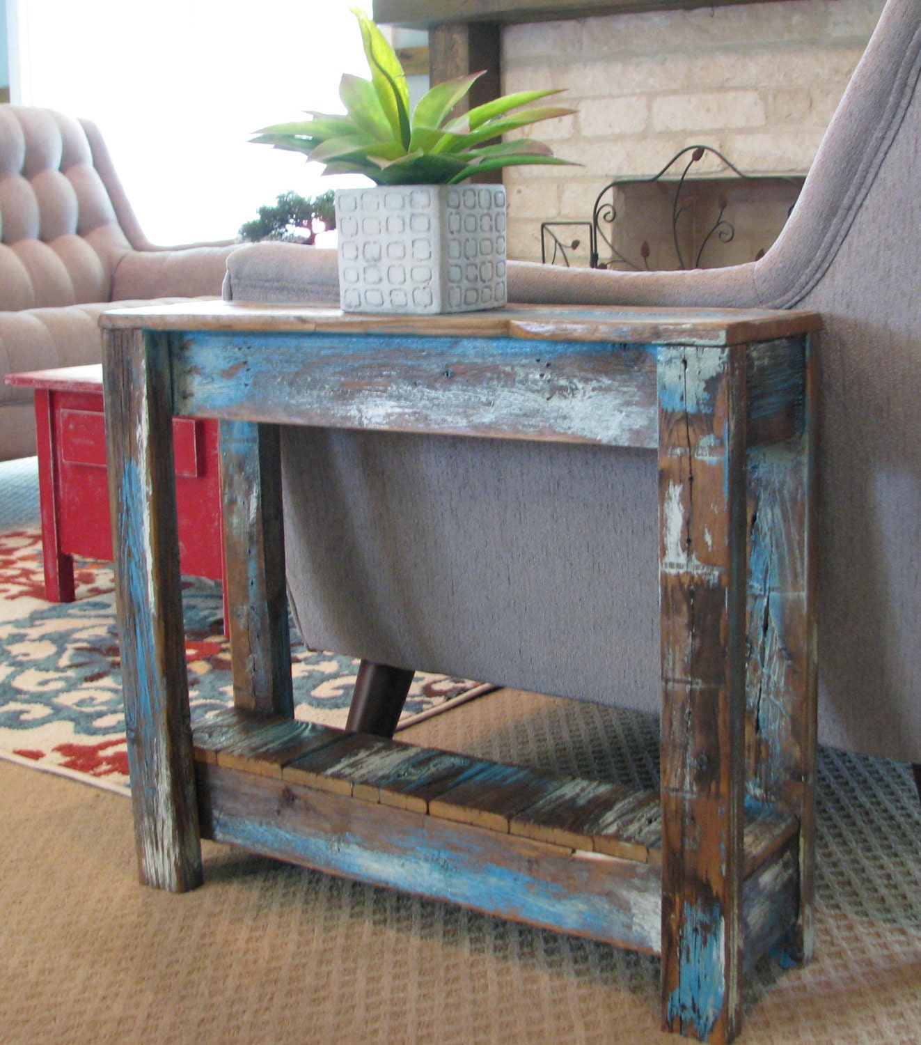 Distressed wood accent table discount
