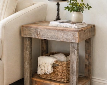 Rustic End Table with Shelf