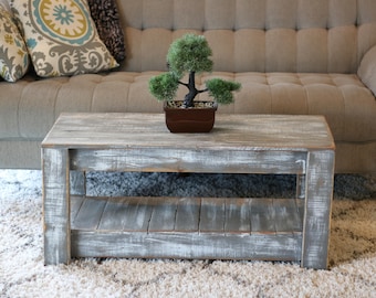 Weathered Gray Coffee Table with Shelf