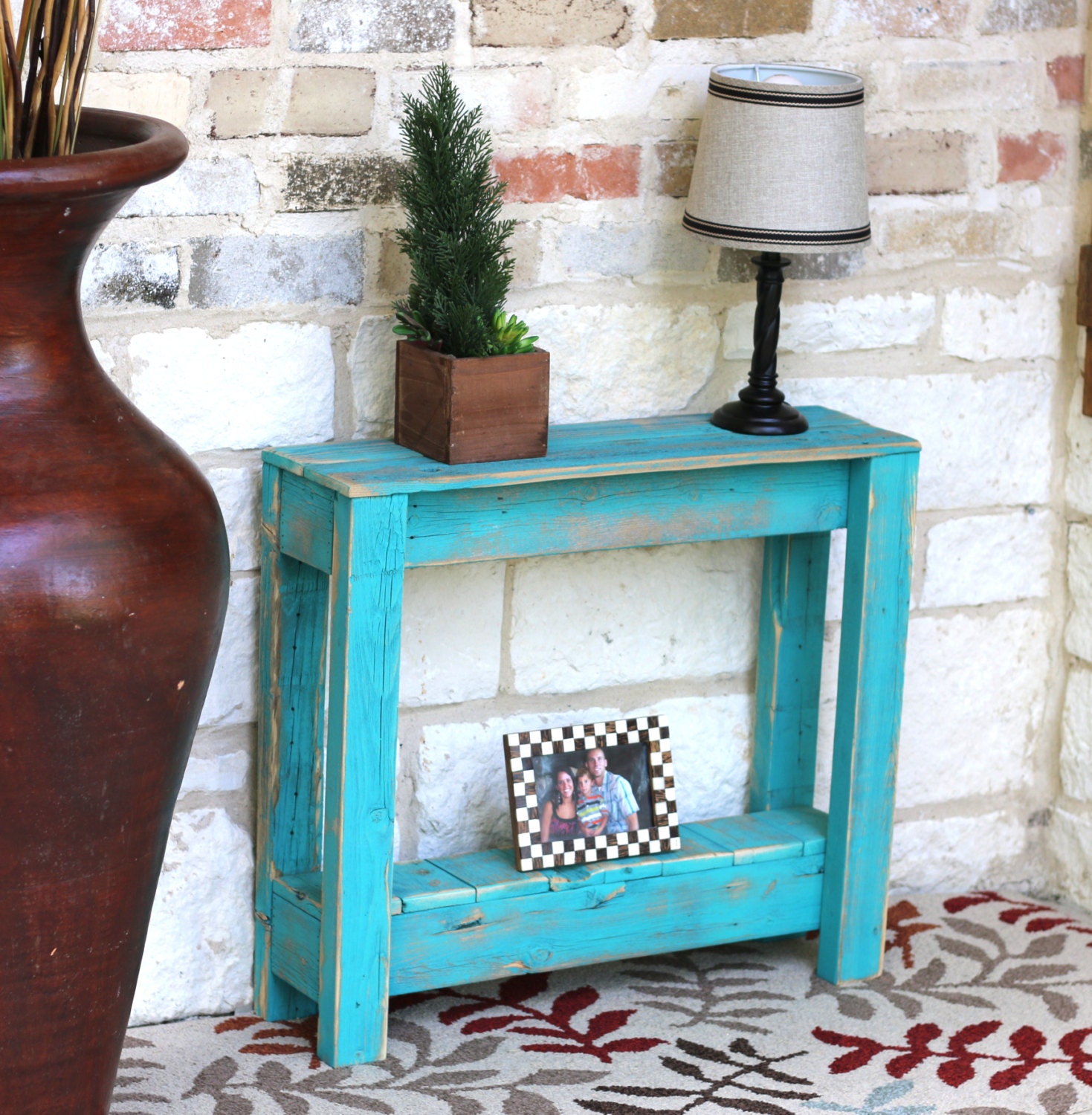 Turquoise Rustic Accent End Table Etsy