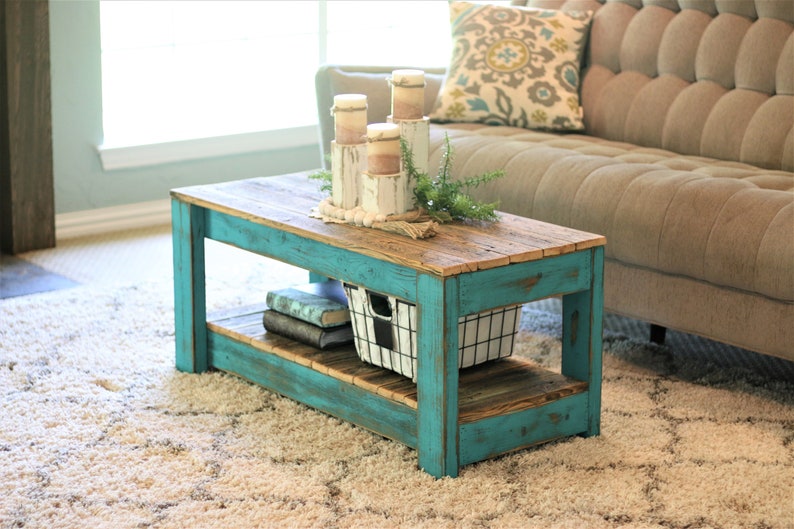 Combo Coffee Table with Shelf Turquoise Combo