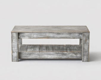 Weathered Gray Coffee Table with Shelf