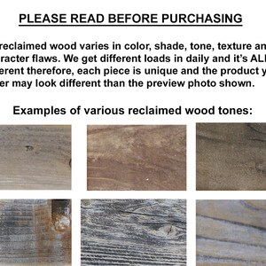 Puede incluir: Ejemplos de varios tonos de madera recuperada. La madera tiene diferentes tonos de marr&oacute;n, gris y blanco. La madera tiene un aspecto natural y r&uacute;stico.