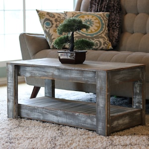 Original Coffee Table with Shelf Weathered Gray