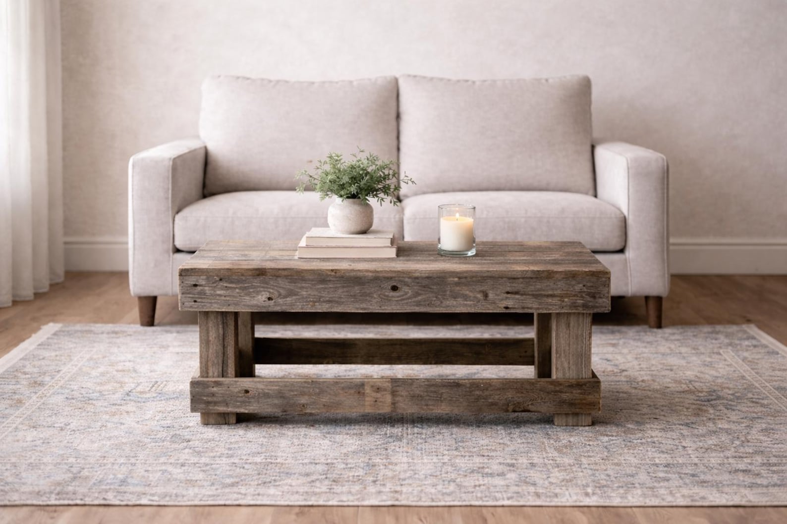 Wood combo coffee table for a cowgirl coastal living room