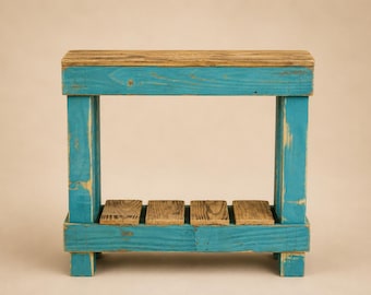 Handmade Reclaimed Wood Accent Table – Turquoise Cottage Decor