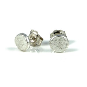 Textured silver studs, Flat silver studs, small studs, silver studs, tiny studs, round flat studs, handmade earring, image 1