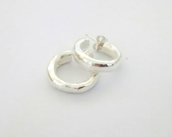 Melted Silver Hoops, Small hoops, handmade earrings, hoop earrings, chunky hoops, everyday earrings, organic shaped hoops