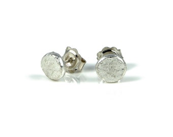 Textured silver studs, Flat silver studs, small studs, silver studs, tiny studs, round flat studs, handmade earring,