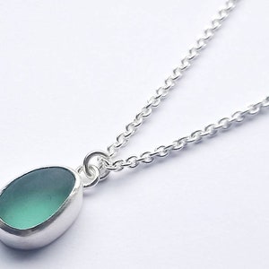 Small Seaglass Necklace, handmade necklace, Seaham Seaglass, pendant necklace, Seaglass necklace, Aqua sea glass, Blue seaglass,