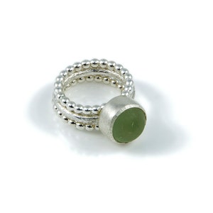 Chunky Sea glass Stacking Ring, Stacking Rings, Sea glass Ring, Handmade ring, Statement Ring, Silver stacking ring, Silver stacking rings.