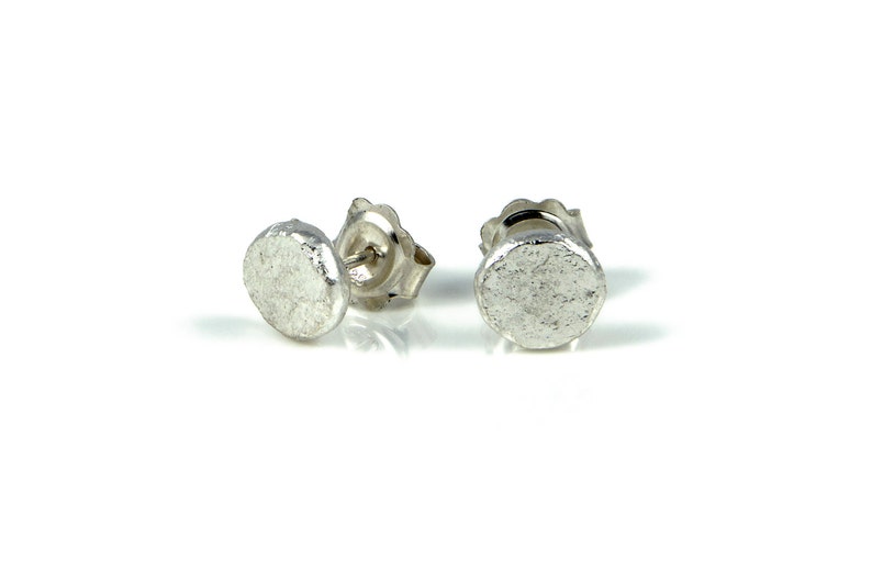 Textured silver studs, Flat silver studs, small studs, silver studs, tiny studs, round flat studs, handmade earring, image 1