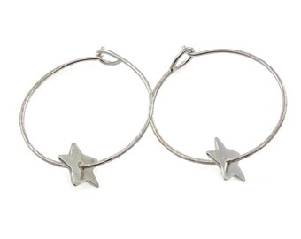 Star hoops, Star earrings, Silver stars, hoop earrings, thin hoop earrings, textured hoops, small silver hoops,handmade hoop earrings
