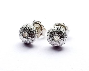 Sea Urchin Stud Earrings, Silver studs, handmade stud, shell earrings, small earrings, work earrings, tiny studs, bespoke earrings,