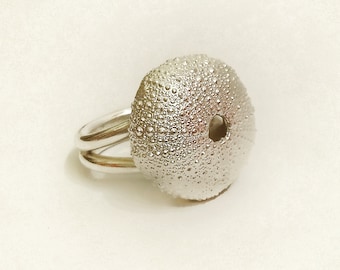 Anillo de erizo de mar de plata maciza, joya de playa