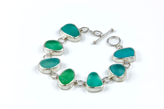 Sea Green Chalcedony Seven Stone Sterling Silver Necklace Sea Green Chalcedony Seven Stone Sterling Silver Necklace