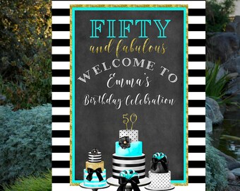 50 y fabuloso, 50 cumpleaños, inspirado en Kate Spade, imprimible personalizado, tamaño de póster, bienvenida a la fiesta, 16x20,20x24,24x30,