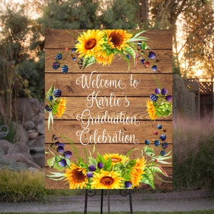 Afstudeerfeest Welkom, Zonnebloemthema, Afstudeerfeest, Afdrukbaar bord, Klasse van 2020, Groot afdrukbaar, Welkom, 16x20, 24x30, SF105