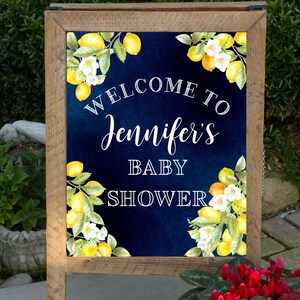 Lemon Theme Shower, Lemons on Navy, Baby or Bridal Shower Printable, Custom wedding sign, large format printable, welcome, 16x20, 24x30,