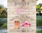 Gender Reveal Printable Sign, Boots or Bows, Custom gender reveal sign, large format printable sign, 16x20, 24x30