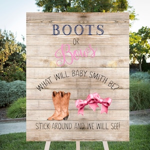 Gender Reveal Printable Sign, Boots or Bows, Custom gender reveal sign, large format printable sign, 16x20, 24x30