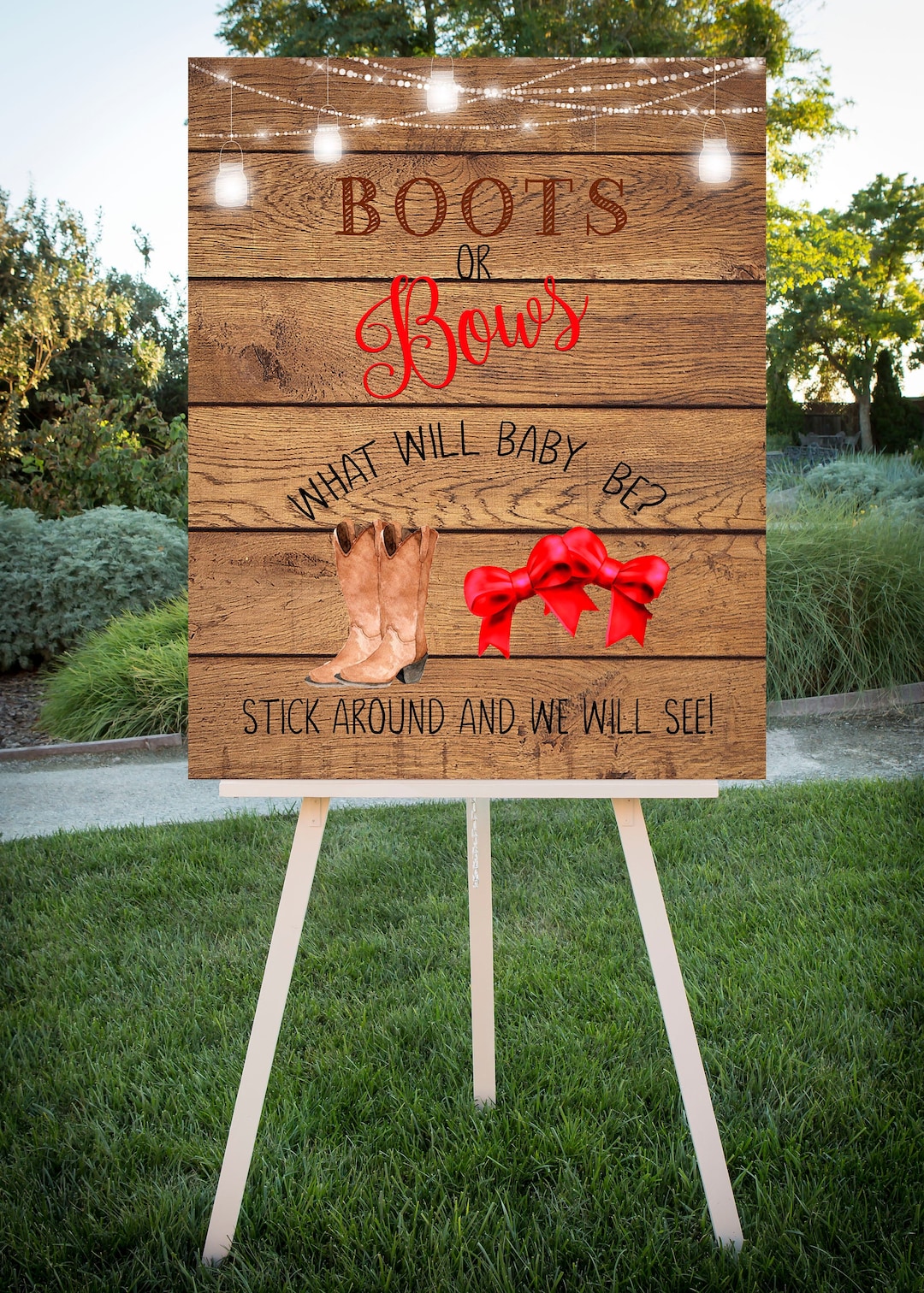 Gender Reveal Printable Sign, Boots or Bows, Custom Gender Reveal Sign ...