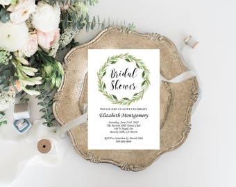 Greenery bridal shower invitation, garden Bridal Shower, bridal shower invitation with greenery, Laurel Wreath, customized for you