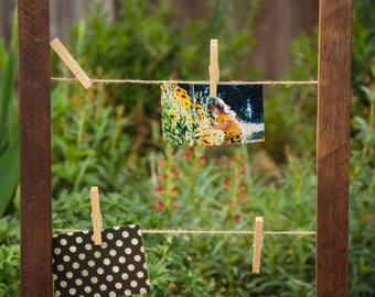 Clothes Pin Picture Frame, Rustic Frame, Reclaimed wood and jute organizer, reclaimed wood from 100 year old vineyard