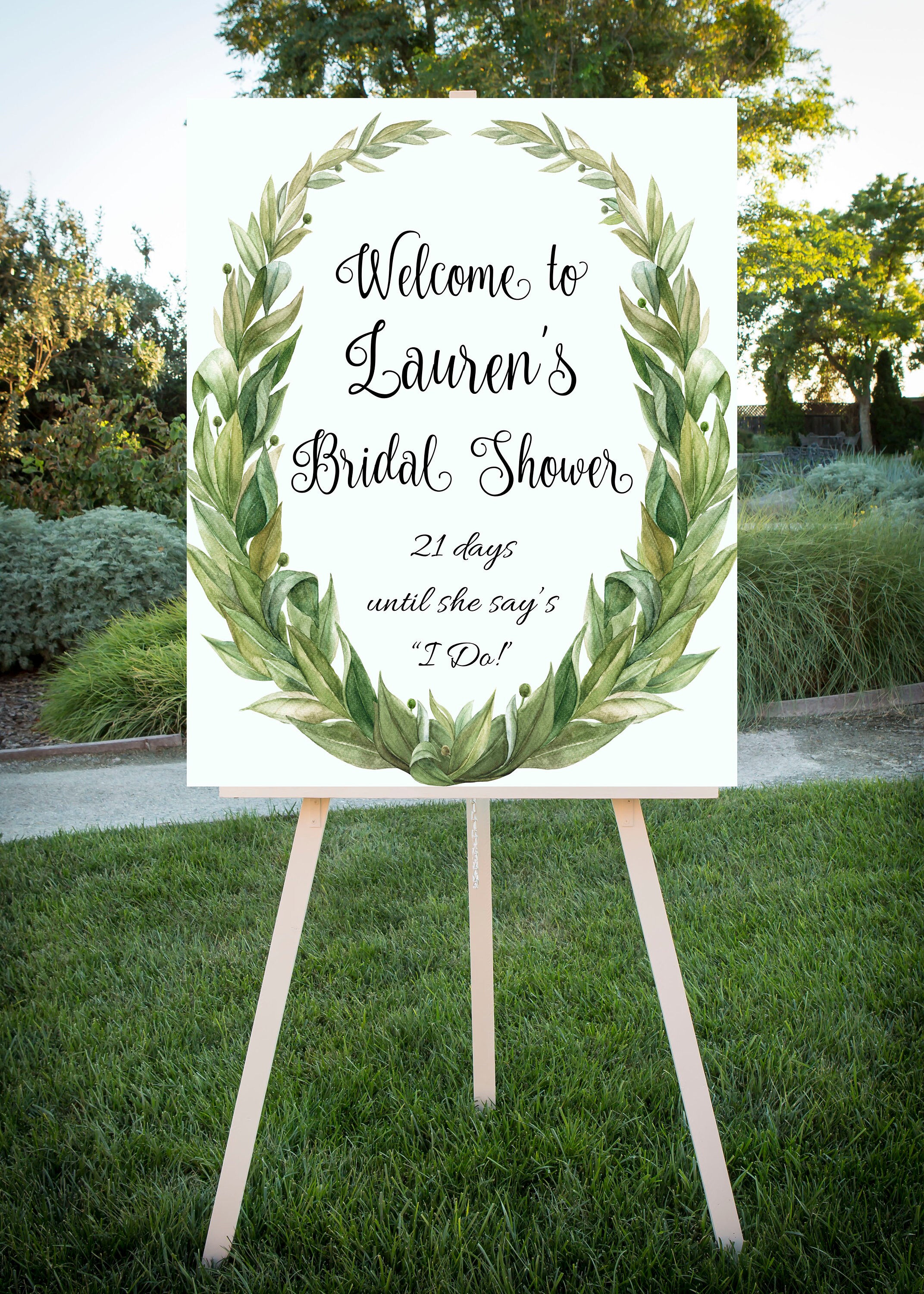 Bridal Shower Greenery Wreath Printable Sign Custom Etsy