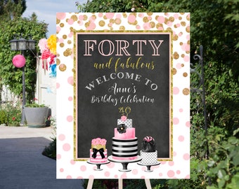 40 and Fabulous, Kate Spade inspired, Custom Printable, Poster size printable sign, 40th Birthday Party, Party Welcome, 24x30 jpg file