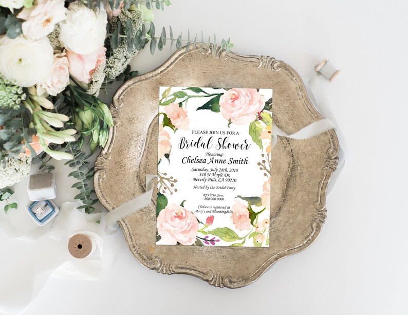 Blush Bridal Shower Invitation Floral Bridal Shower Etsy