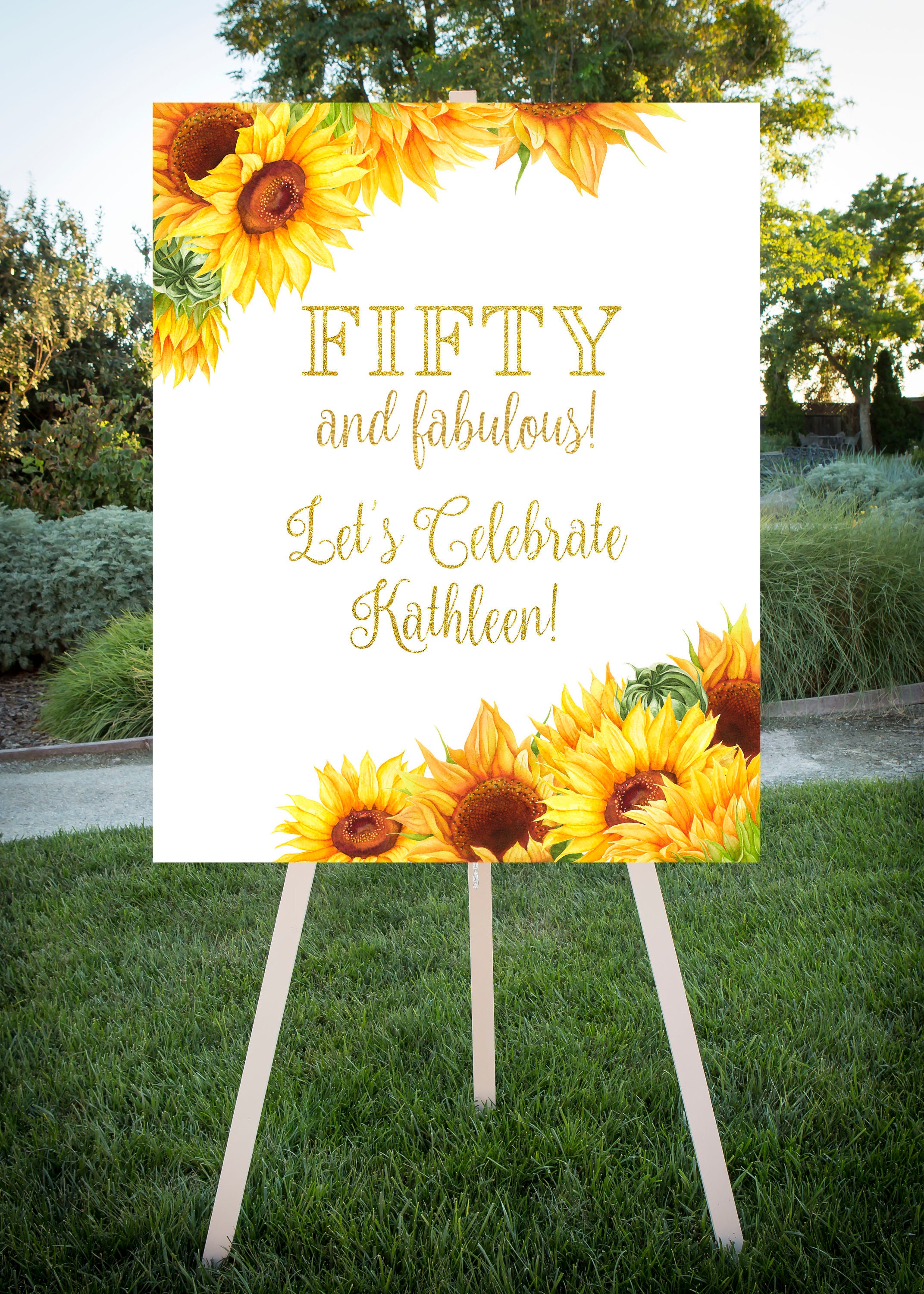 Fifty and Fabulous Sunflower theme Custom Printable Poster Etsy