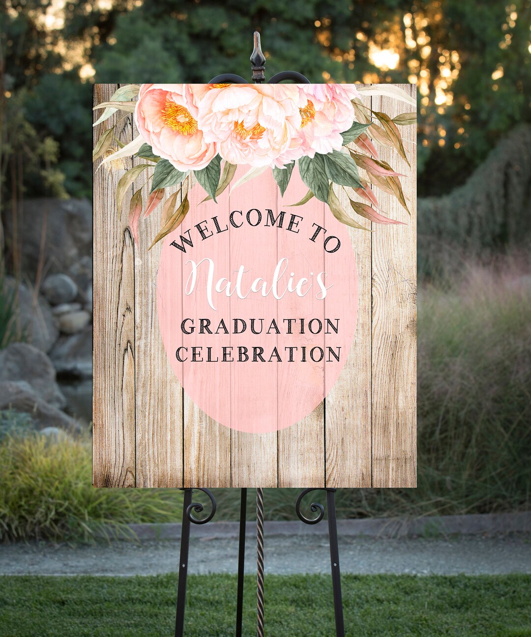 Rustic Graduation Signs Graduation Party, Floral on Rustic Wood Design, Printable Sign, Custom ...
