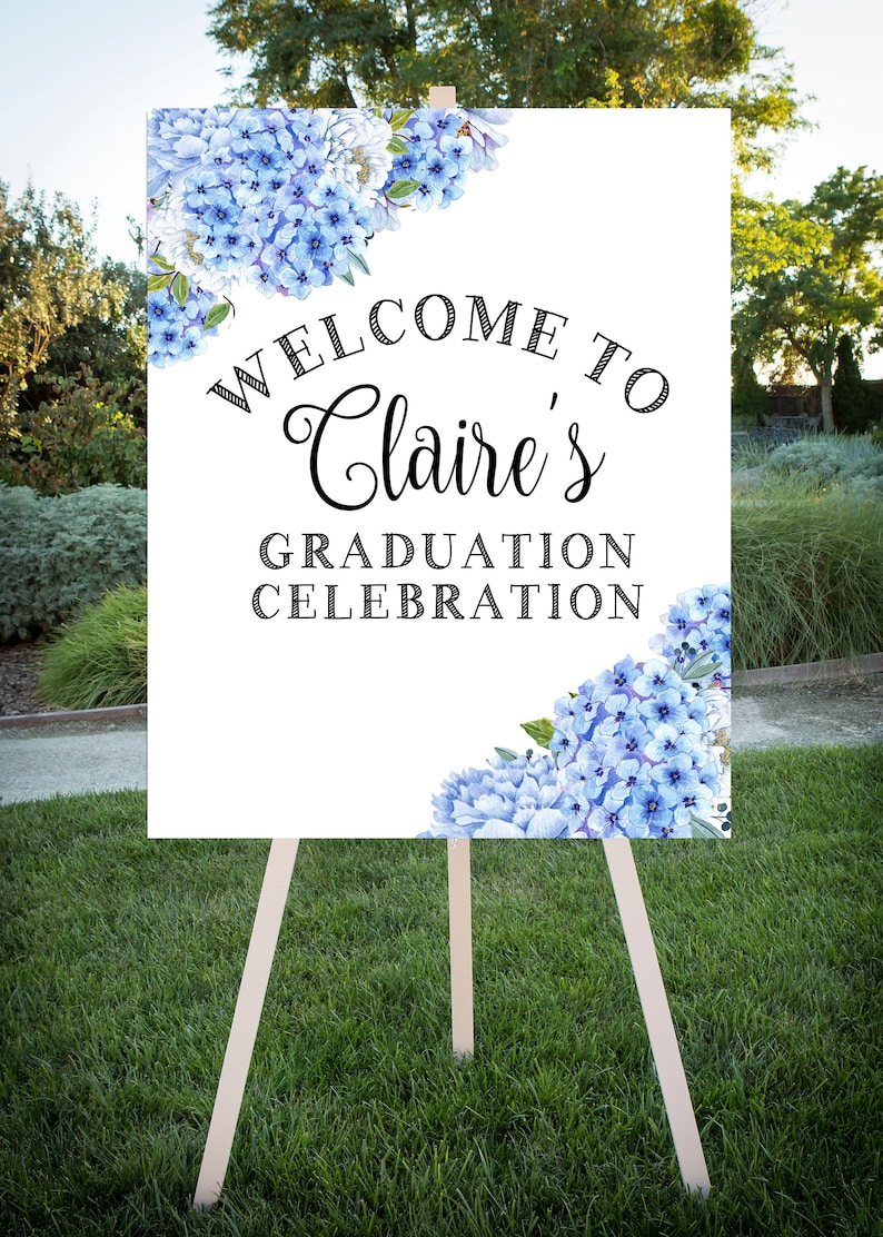 Graduation Party Welcome Blue &amp; White Grad Party Printable | Etsy