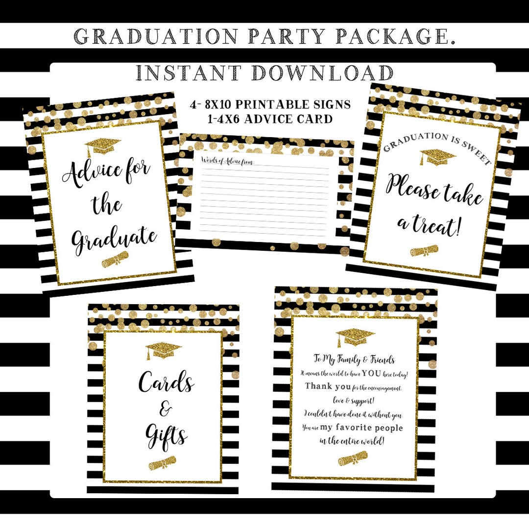 Graduation Party Decorations, Printable Party Package, Black &amp; White ...