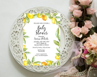 Baby Shower Invitation, Lemon Themed Baby Shower, Yellow Baby Shower Invitation, Lemon Shower Invite