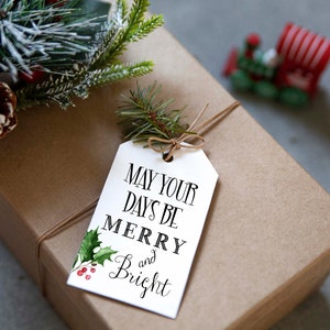Cadeaulabels | Moge uw dagen vrolijk en helder zijn | Afdrukbare kerstcadeaulabels | Direct downloaden | Vakantie Gift Tags | DIY PRINTABLE Tags