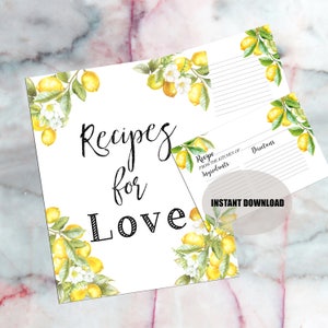 Despedida de soltera, despedida de soltera de limón, tarjeta de receta de limón imprimible, tarjetas de recetas y letreros imprimibles, descarga INSTANTÁNEA, conjunto de recetas