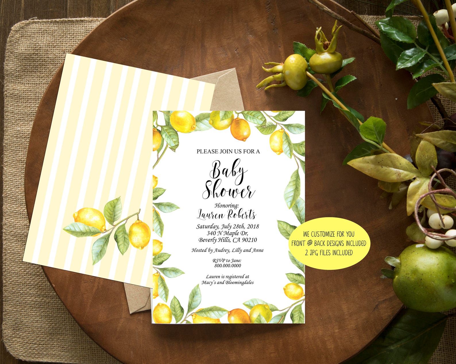 Baby Shower Invitation Lemon Themed Baby Shower Yellow Baby Etsy