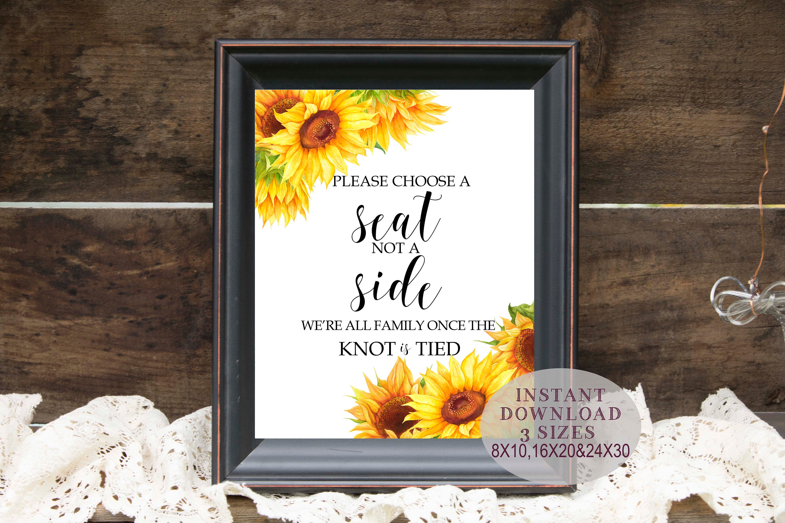 Choose a Seat Not a Side Sign Sunflower Wedding Decor | Etsy