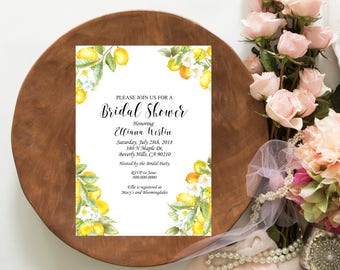 Lemon Themed Bridal Shower Invitation, Lemon Themed Party, Yellow Bridal Shower Invitation, Lemon Shower Invite, Customized file- you print