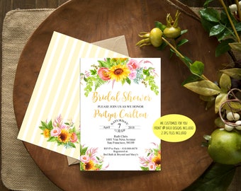Sunflower Bridal Shower Invitation, Floral Bridal Shower Invitation, Customized for Bridal or baby shower invite,