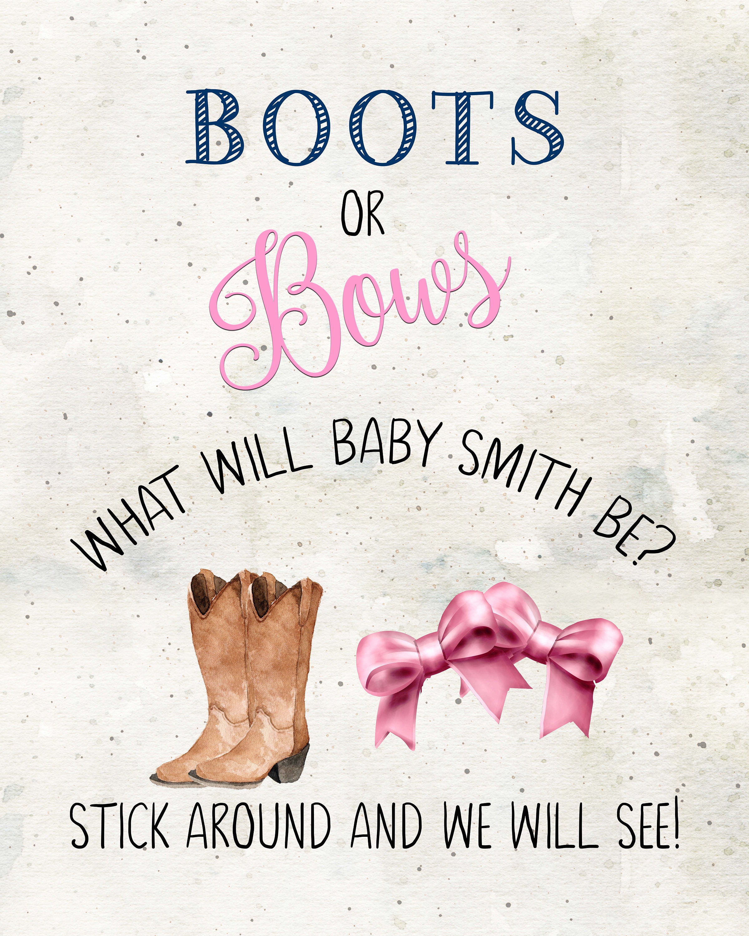 Gender Reveal Printable Sign Boots or Bows Custom gender | Etsy