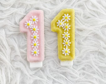 Daisy glitter birthday number candle, comes in any number you like, wild one daisy birthday party theme decor