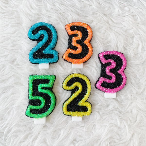 Neon glow glitter birthday 3" number candle/comes in any number you like, paint ball birthday party theme decor/let’s glow crazy birthday