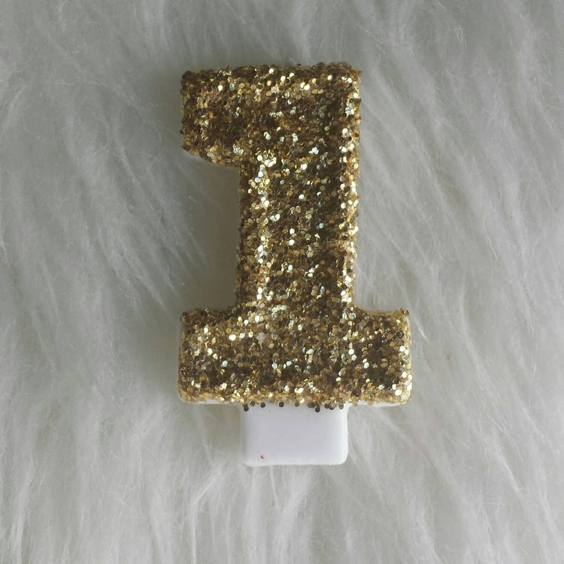 Gold glitter birthday number one candle Etsy