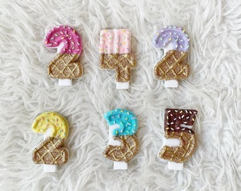 Ice cream glitter birthday number candle, comes in any number you like